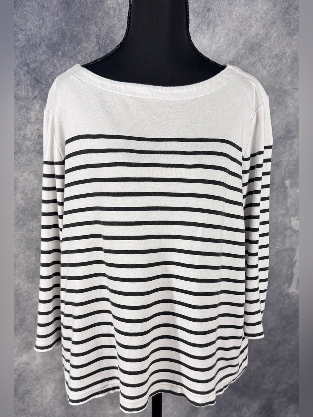 croft & barrow Black and White Striped Long Sleeve Boatneck Top